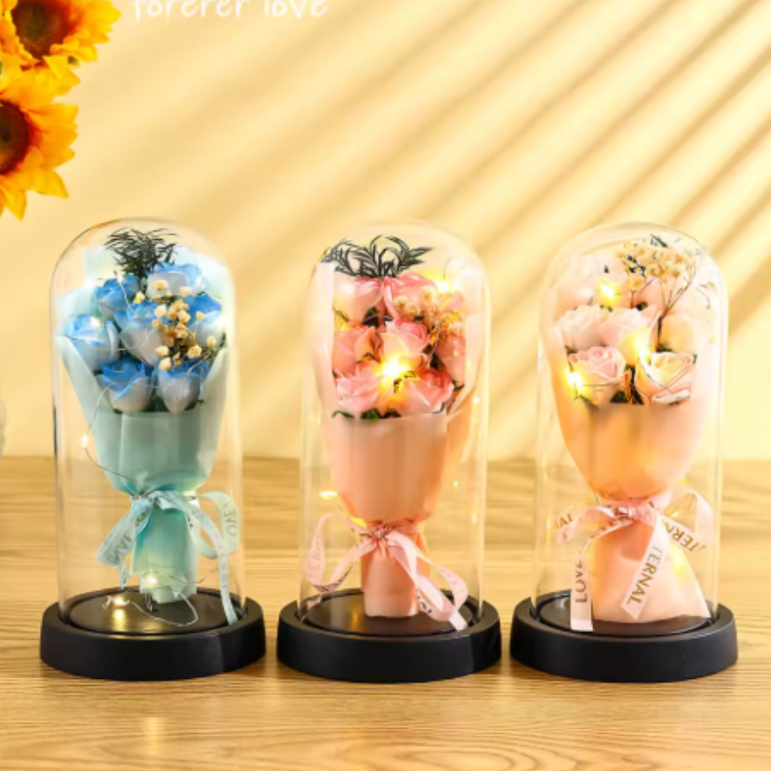 Rose éternelle artificielle avec lumière LED