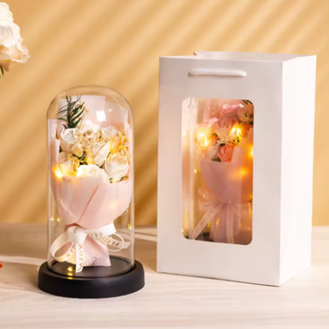 Rose éternelle artificielle avec lumière LED